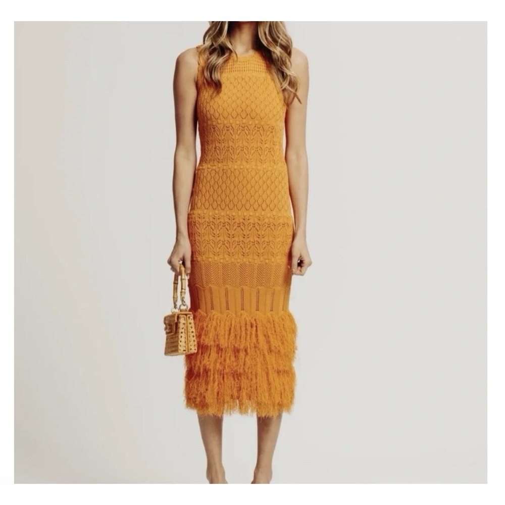 New Torn by Ronny Kobo Ryan Maxi Dress Women's Large Crochet Knit Fringe Party